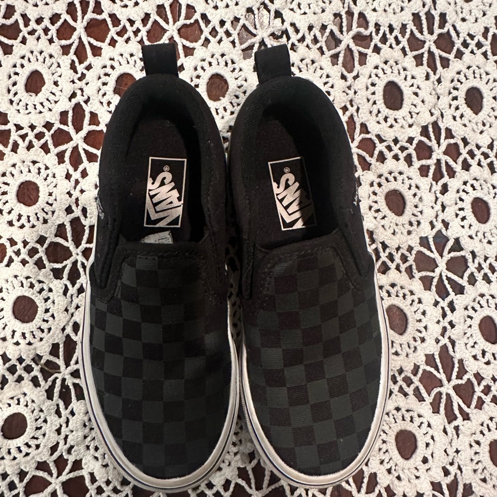 Vans Kids Black checkered Slip-On Shoes toddler 12